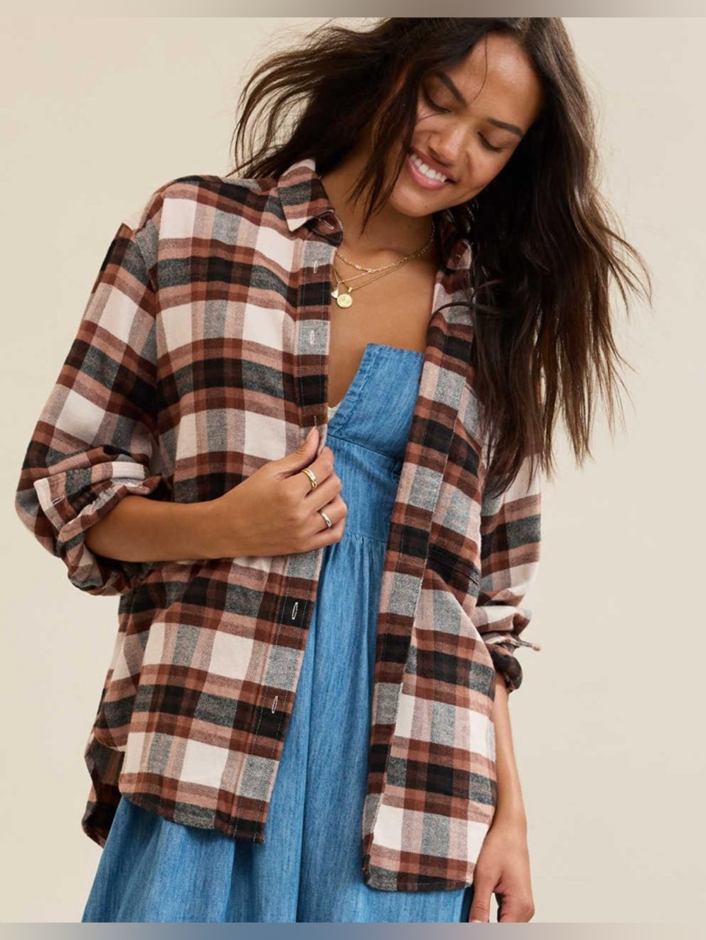Aerie Anytime Fave Flannel Button Down Shirt Size Large